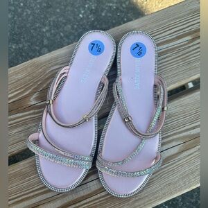 YIBEILIN Strappy Sparkle Rhinestone Sandals